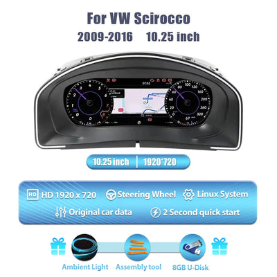 Virtual cockpit VW Scirocco 2009-2016 : écran 10,25 pouces vu de face
