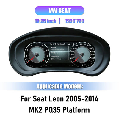 Virtual cockpit Seat Leon 2005-2014 : écran 10,25 pouces vu de face