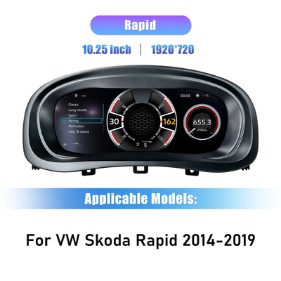 Virtual cockpit Skoda Rapid 2014-2019 : écran 10,25 pouces vu de face