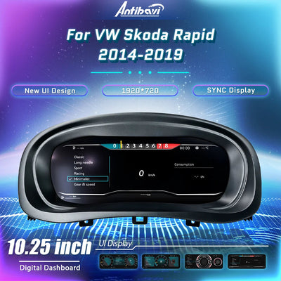 Interface du virtual cockpit Skoda Rapid, écran 10,25 pouces 1920x720