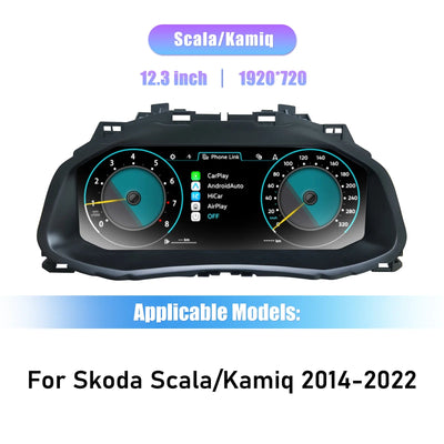 Virtual cockpit Skoda Scala : dalle 12,3 pouces 1920 x 720 vue de face