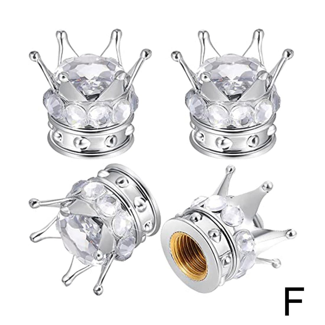 Bouchon de valve couronne argent sertie de strass transparents, lot de 4