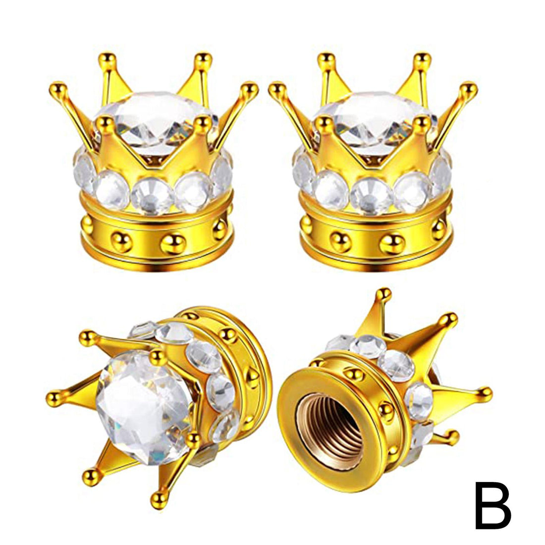Bouchon de valve couronne dorée sertie de strass transparents, jeu de 4 capuchons
