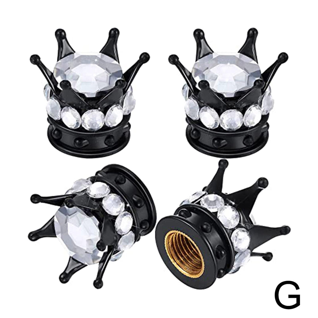Bouchon de valve couronne noire sertie de strass transparents, jeu de 4 capuchons
