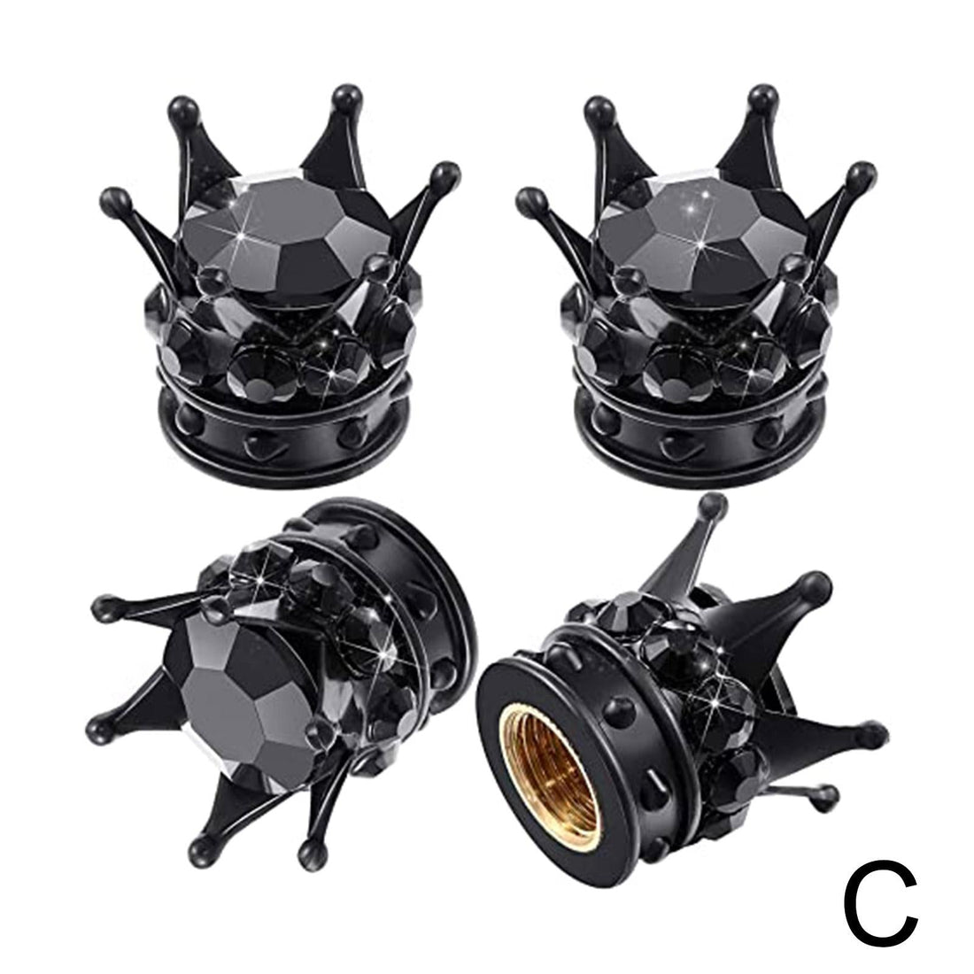 Bouchon de valve couronne noire sertie de strass noirs, finition entièrement sombre