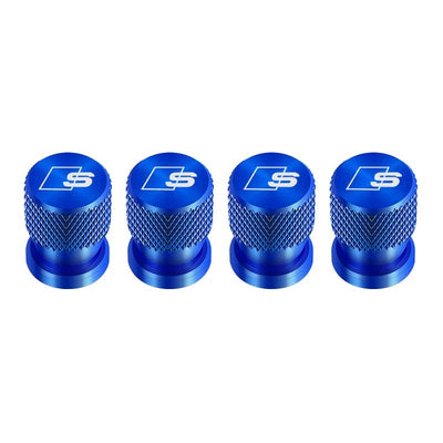 Bouchons de valve Audi bleus au logo S, lot de 4 capuchons moletés