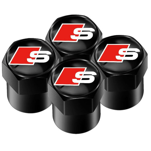 Bouchons de valve Audi S line noirs, les quatre capuchons hexagonaux au logo S line