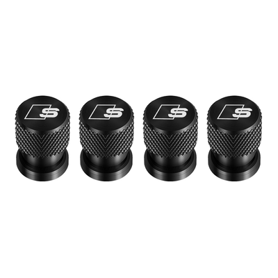 Bouchons de valve Audi noirs au logo S, lot de 4 capuchons moletés