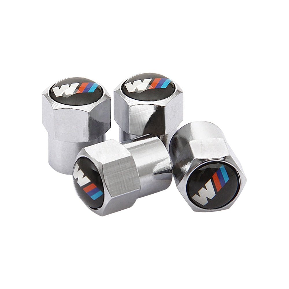 Bouchons de valve BMW M chromés au logo M tricolore, lot de 4 capuchons hexagonaux