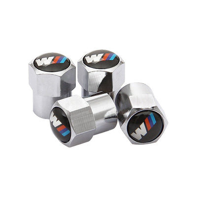 Bouchons de valve BMW M chromés au logo M tricolore, lot de 4 capuchons hexagonaux