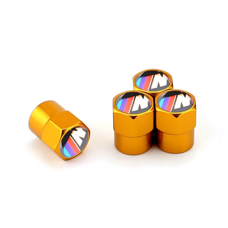 Bouchons de valve BMW M dorés au logo M tricolore, jeu de 4 capuchons