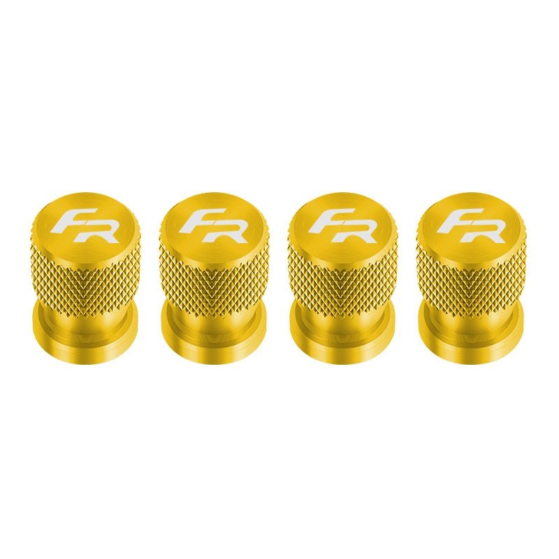 Bouchon de valve Seat FR, avec logo FR de couleur blanc et bouchon lui de couleur jaune.