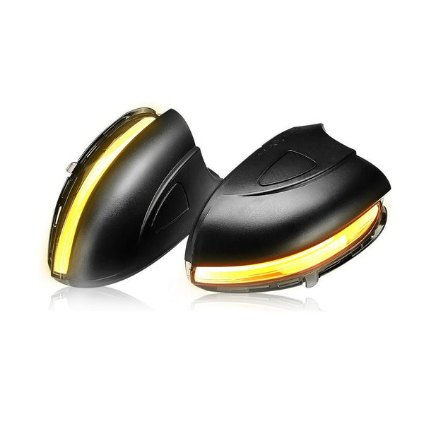Paire de clignotants dynamiques de rétroviseur Golf 6, bandeau LED orange allumé sur les deux coques noires