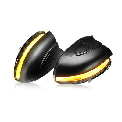 Paire de clignotants dynamiques de rétroviseur Golf 6, bandeau LED orange allumé sur les deux coques noires