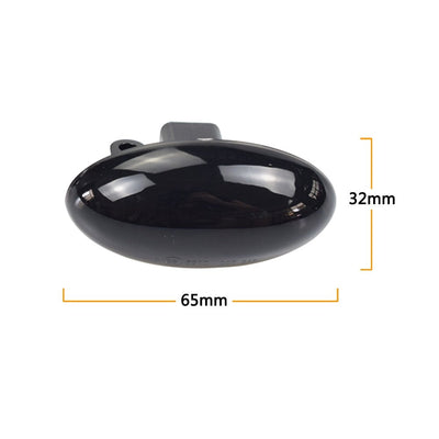 Dimensions du clignotant dynamique Peugeot 308 : 65 mm de long sur 32 mm de haut, avec sa patte de clipsage