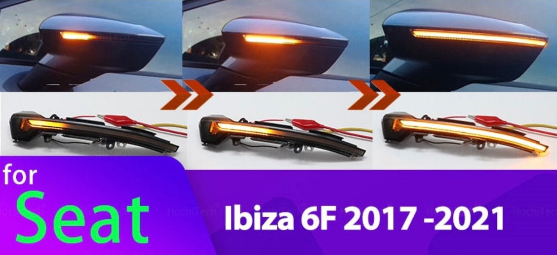 Effet de défilement des clignotants dynamiques sur le rétroviseur d'une Seat Ibiza 6F de 2017 à 2021