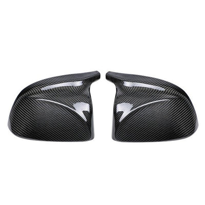 Paire de coques de rétroviseur BMW X3 en carbone tressé, gauche et droite posées côte à côte