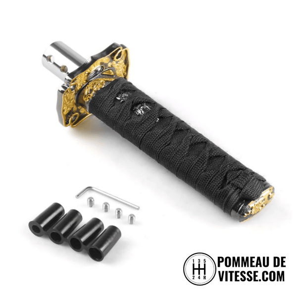 Pommeau de vitesse katana, de taille 15 cm, de couleur noir.
