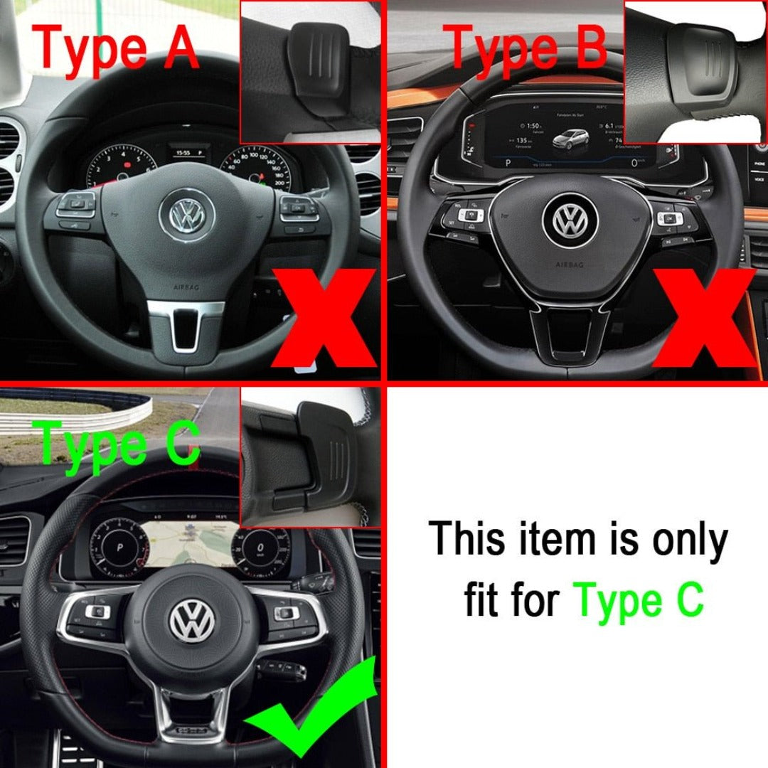 Tableau de compatibilité des volants Golf 7 : types A, B et C, seul le type C convient à ces palettes