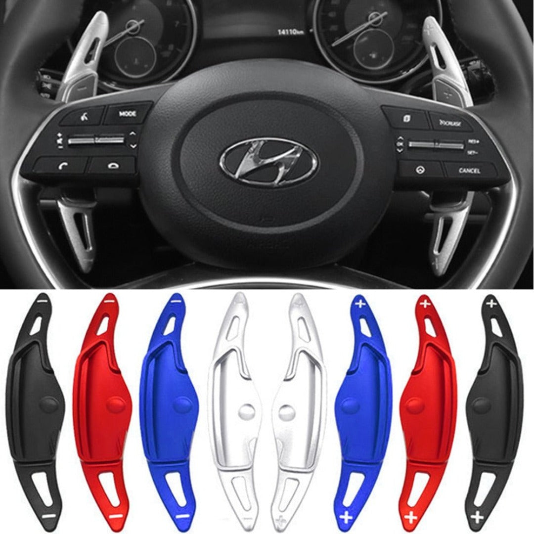 Palettes au volant Hyundai Creta montées sur le volant, avec les quatre coloris disponibles en dessous