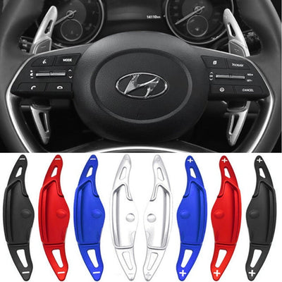 Palettes au volant Hyundai Creta montées sur le volant, avec les quatre coloris disponibles en dessous