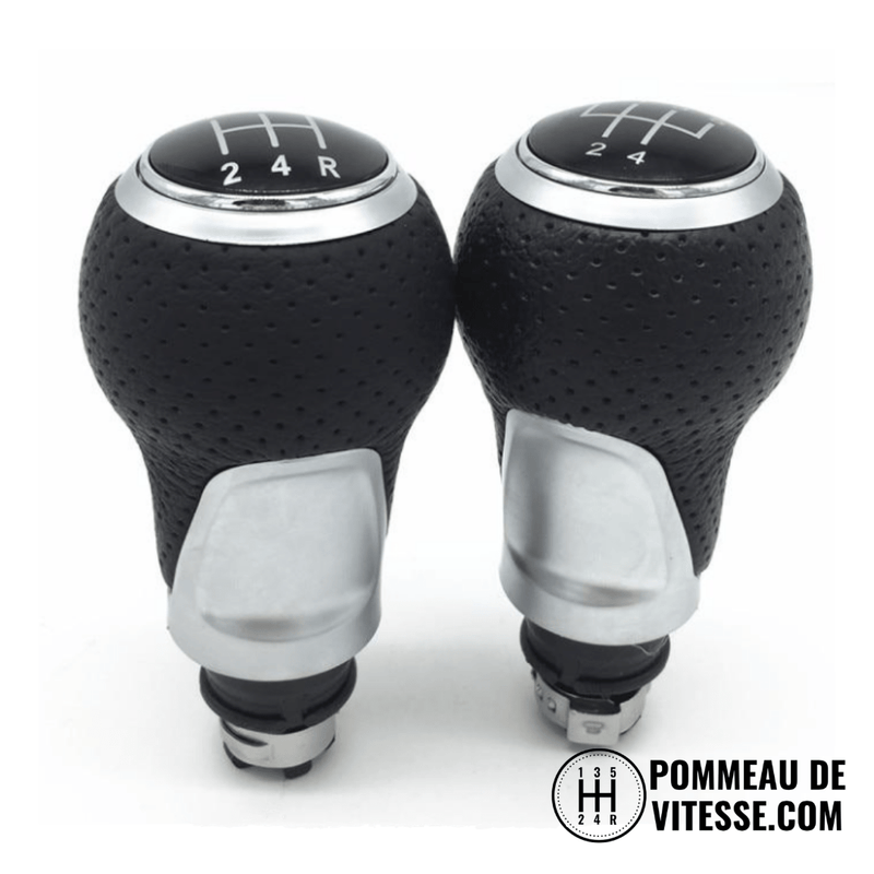 Pommeau de vitesse Audi A3 en cuir noir perforé, pastille 6 rapports et embase chromée