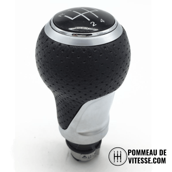 Pommeau de vitesse Audi A3 en cuir noir perforé, pastille 6 rapports et embase chromée