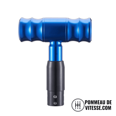 Pommeau de vitesse automatique BAR-T bleu anodisé, vue de face sur fond blanc