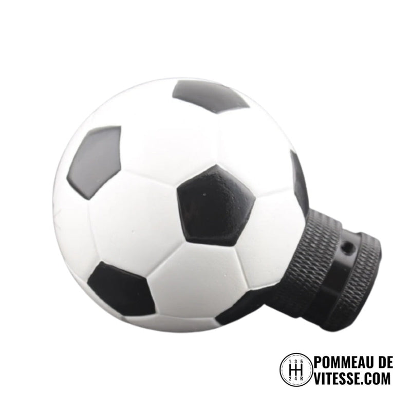 Pommeau de vitesse en forme de ballon de football noir et blanc, monté sur sa bague de serrage