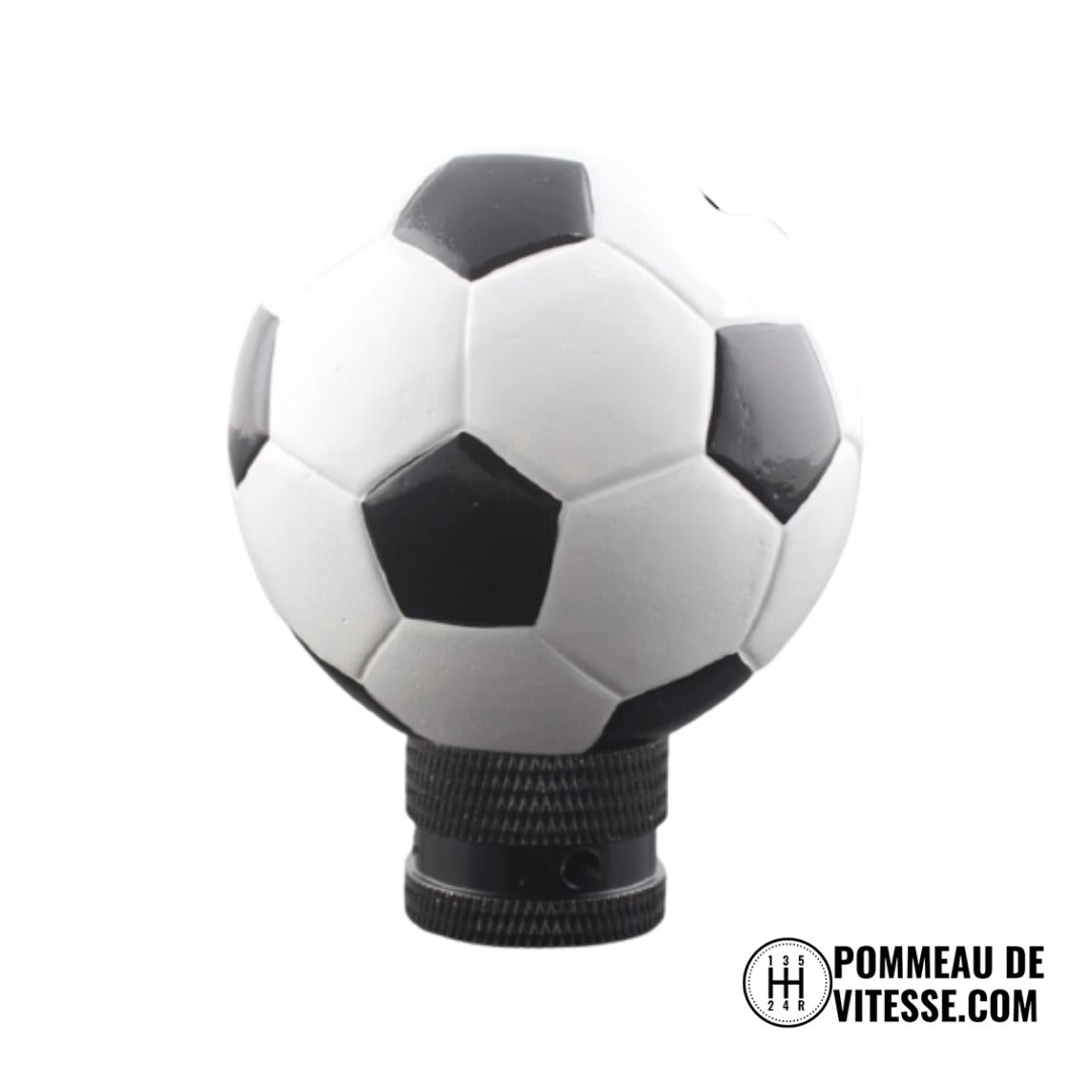 Pommeau de vitesse en forme de ballon de football noir et blanc, monté sur sa bague de serrage