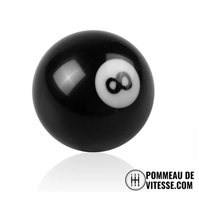 Pommeau de vitesse boule de billard noire numéro 8, pastille blanche de profil
