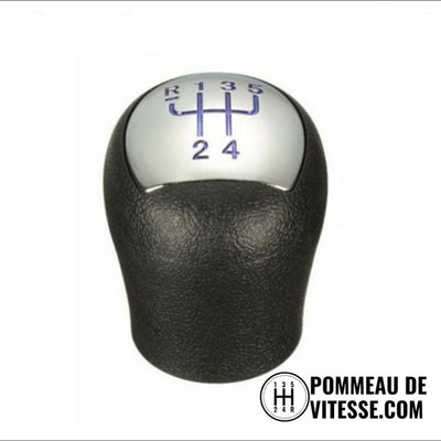 Pommeau de vitesse Renault Clio 2 à pastille chromée et schéma des vitesses bleu