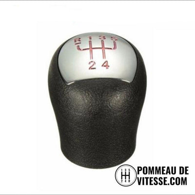 Pommeau de vitesse Renault Clio 2 noir grainé, pastille argentée à grille 5 vitesses rouge