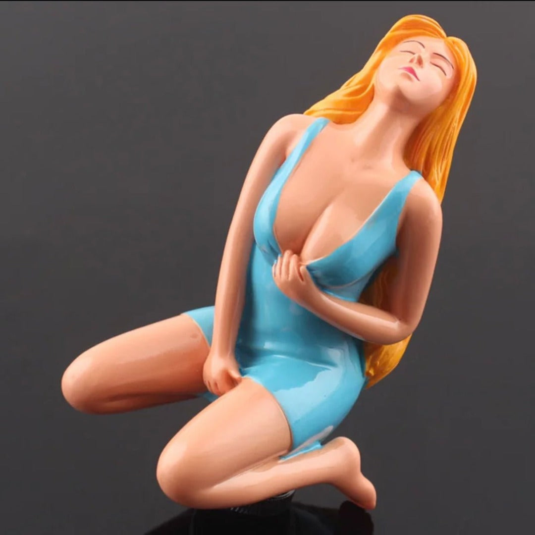 Pommeau de vitesse en forme de mannequin, couleur bleu.