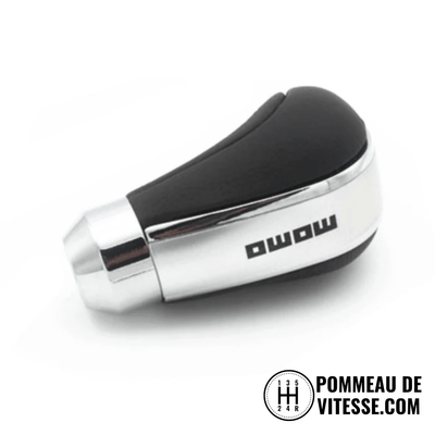 Pommeau de vitesse MOMO SK cuir noir et flanc chromé, forme goutte ergonomique