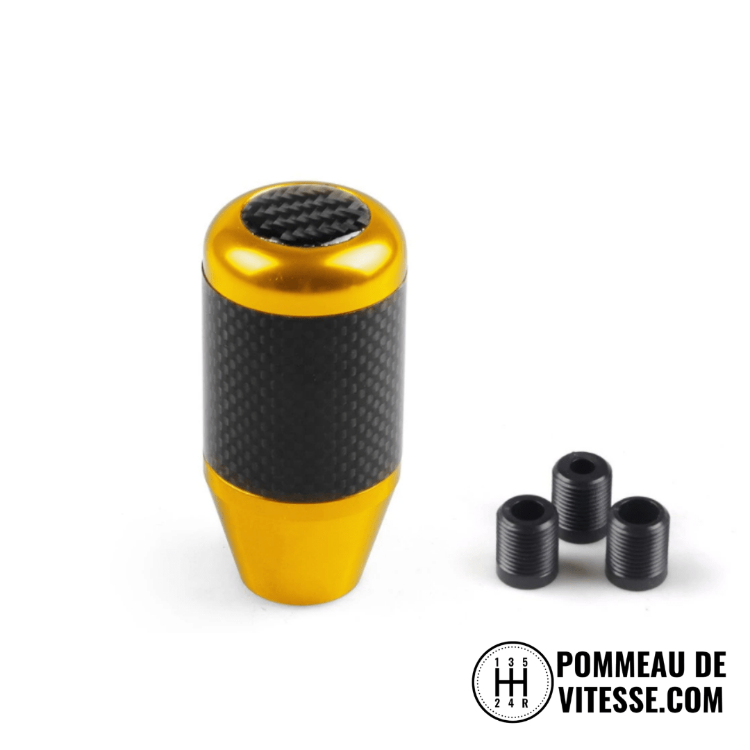 Pommeau de vitesse original M3, de couleur jaune et noir.