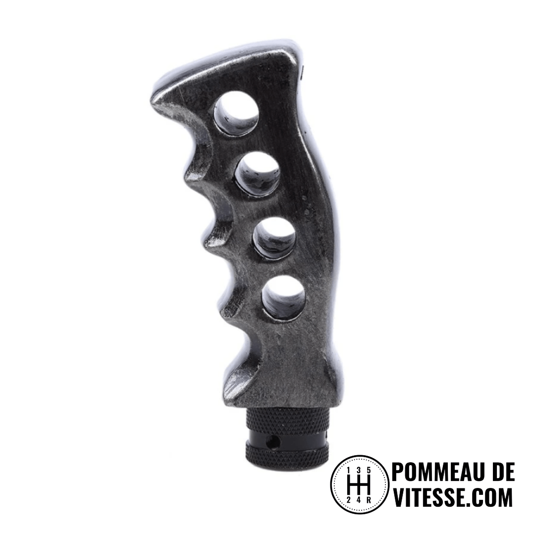 Pommeau de vitesse poignée pistolet gris gunmetal veiné, avec sa bague de serrage moletée