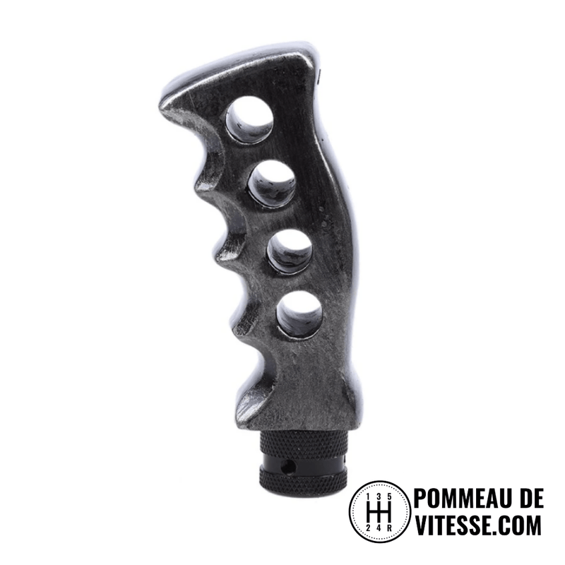 Pommeau de vitesse poignée pistolet noir brillant, empreintes de doigts et rivets décoratifs