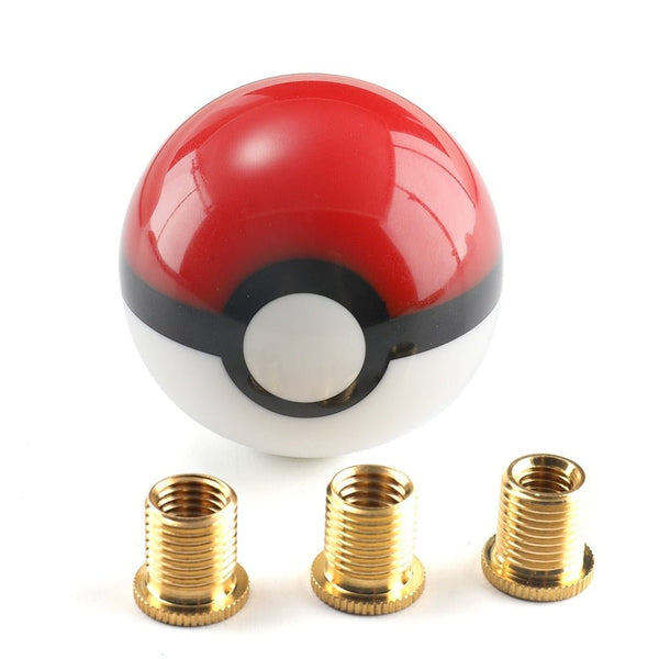 Pommeau de vitesse rond rouge et blanc style Pokéball, livré avec ses trois adaptateurs filetés dorés