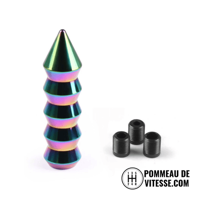 Pommeau de vitesse M4 néochrome aux reflets irisés vert et violet, style JDM