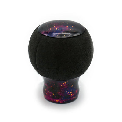 Pommeau de vitesse violet étoilé en suédine noire, dôme violet parsemé d'étoiles